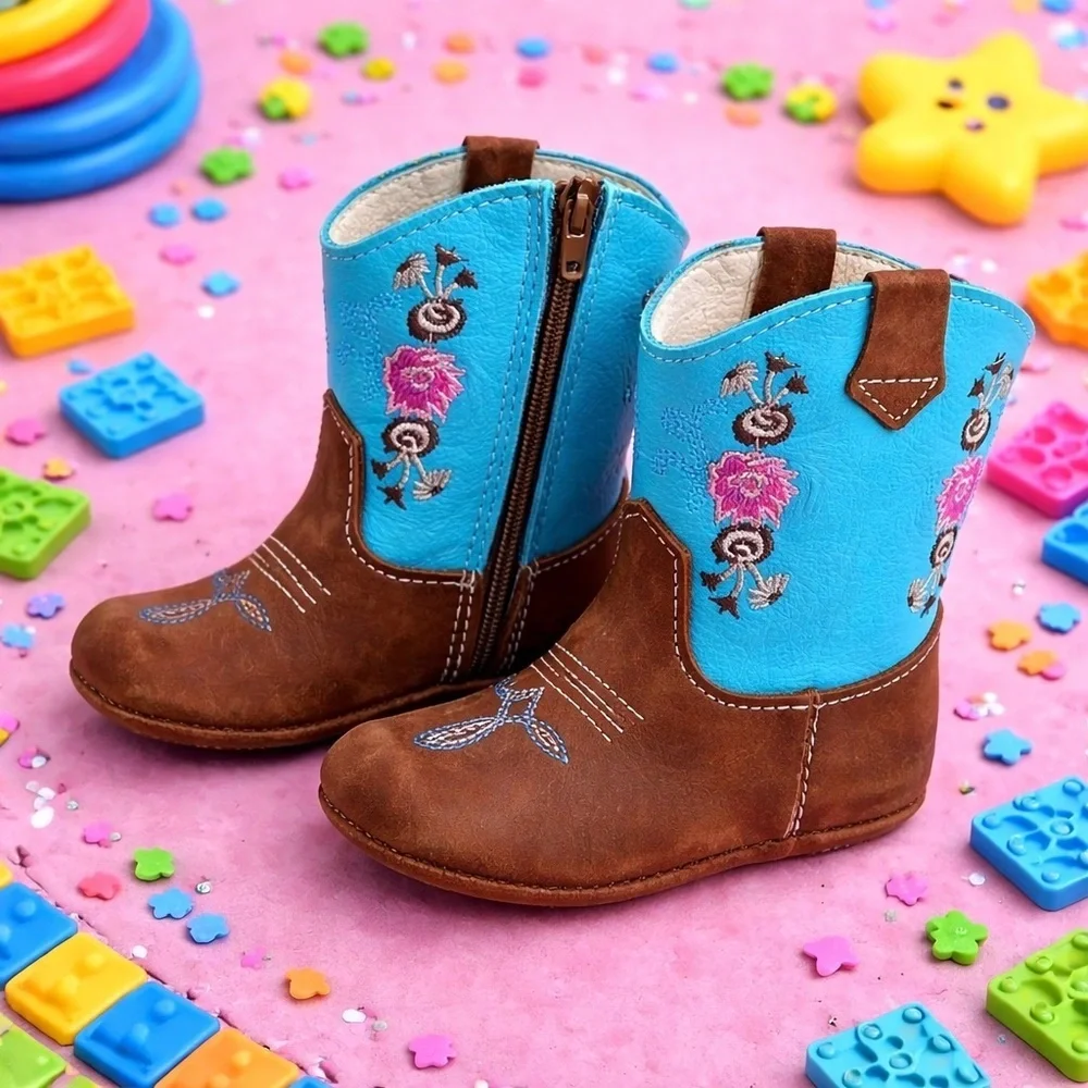 Cowpokes Little Cowpokes Square Toe Baby Western Boots Turquoise Brown Size 1